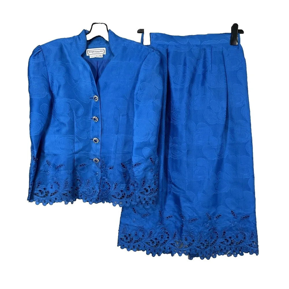 VTG IMAGES OF MANY COLORS Lucrezia SILK Crystal Buttons SUIT SHIRT/SKIRT SET 10